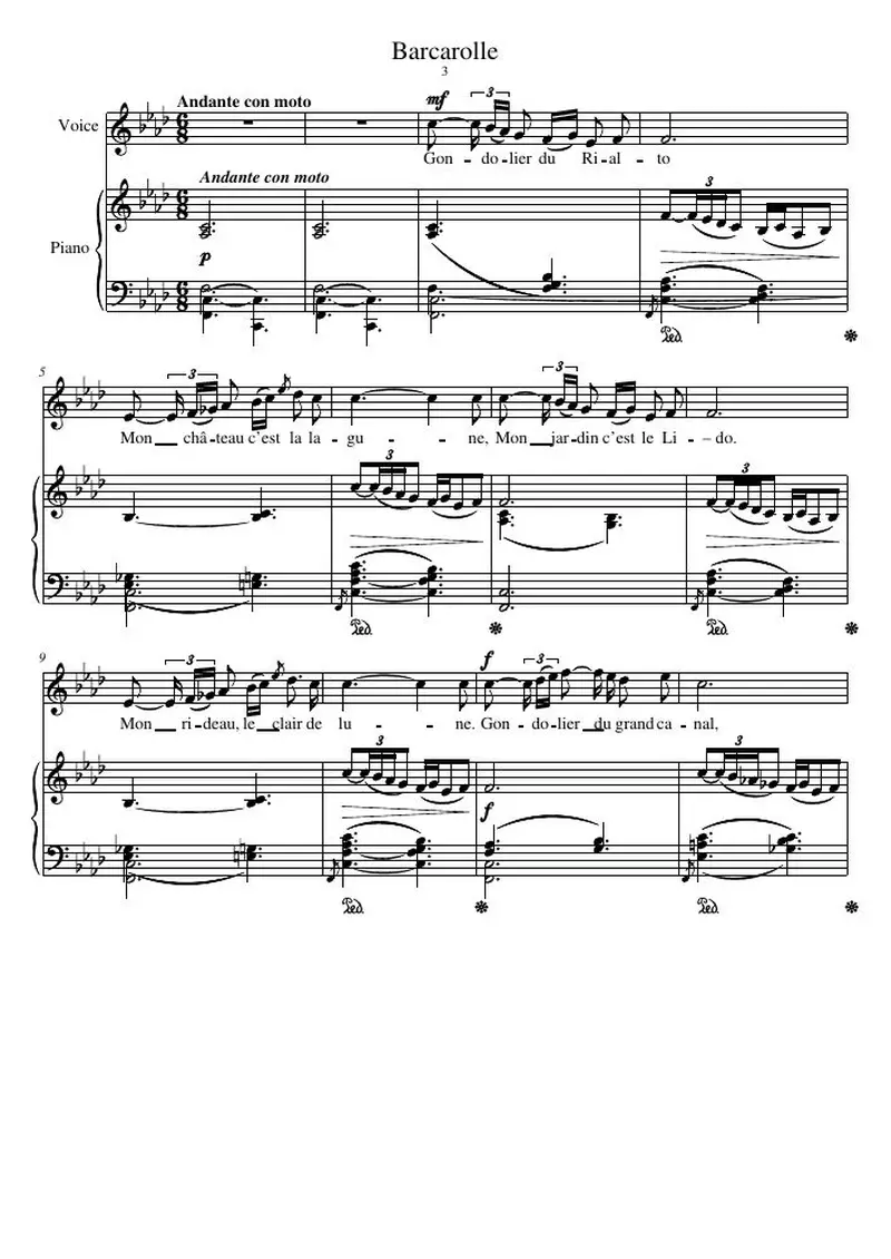 Первая страница нот «Barcarolle»