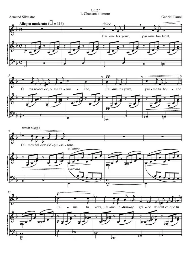 Первая страница нот «Chanson d’amour»