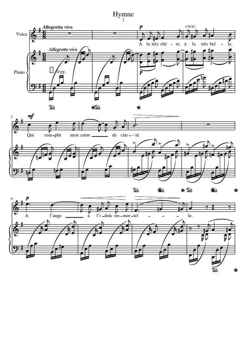 Первая страница нот «Hymne»