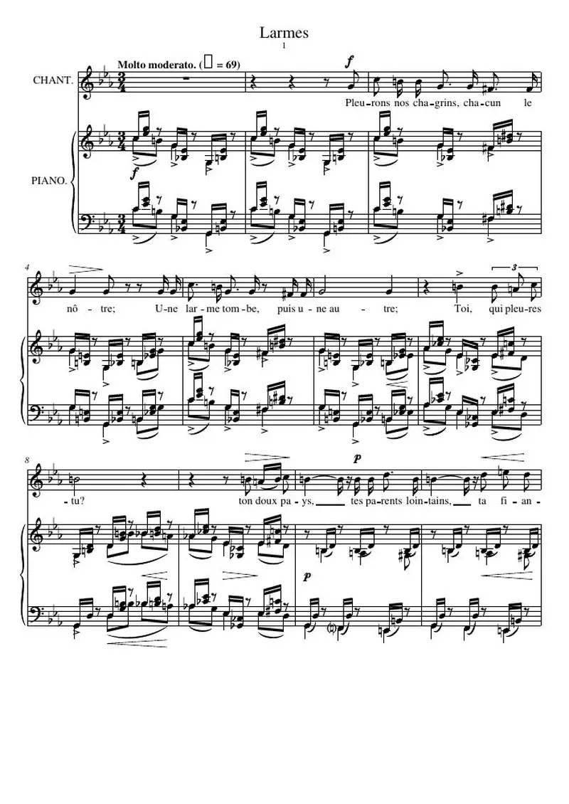 Первая страница нот «Larmes»