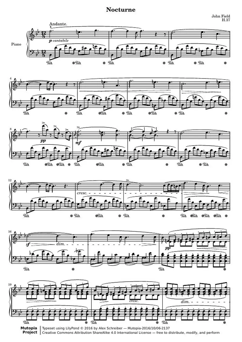Первая страница нот «Ноктюрн (H.37)»