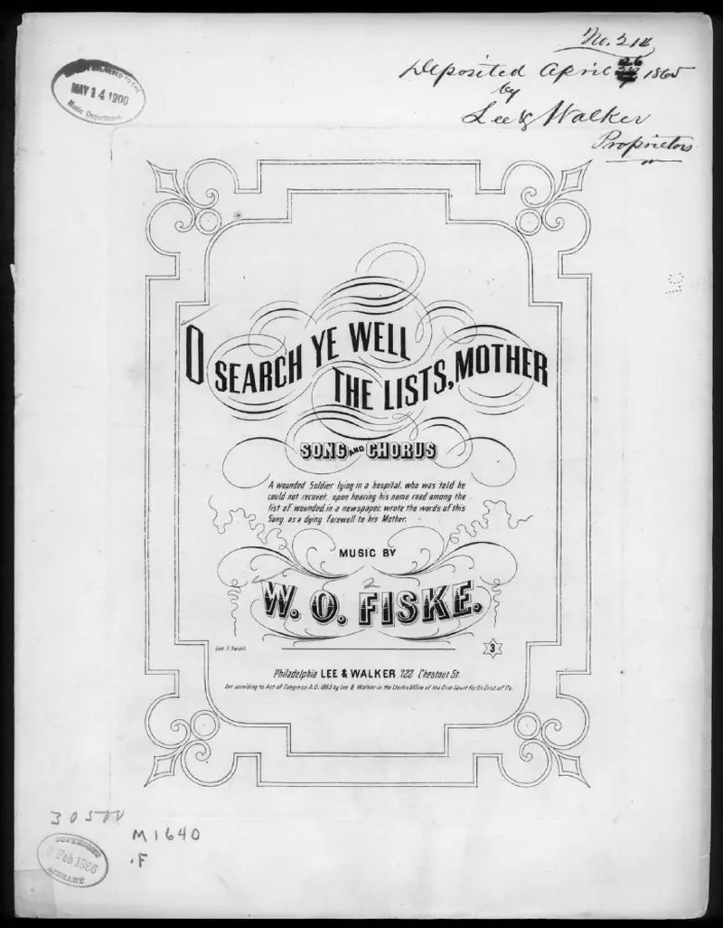 Первая страница нот «O search ye well the lists, mother»