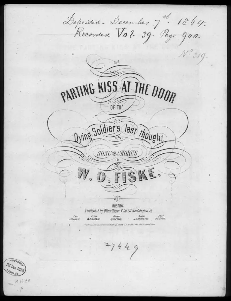 Первая страница нот «The Parting kiss at the door, or The Dying soldier's last thought»