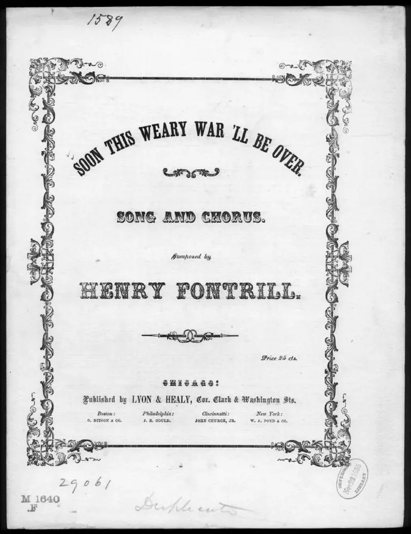 Первая страница нот «Soon this weary war'll be over»