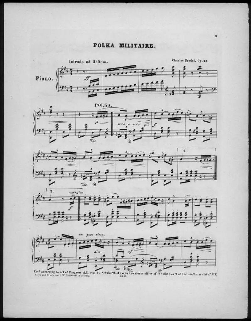 Первая страница нот «Polka militaire»