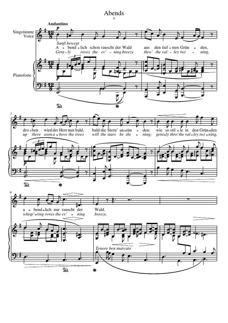 Первая страница нот «Abends»