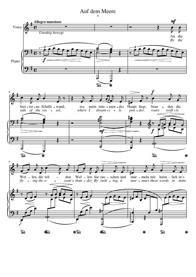 Первая страница нот «Auf dem Meere (6 Lieder, соч.25)»