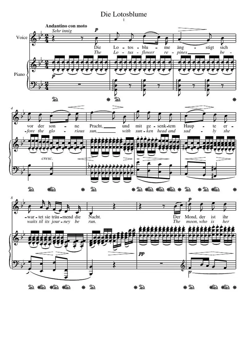Первая страница нот «Die Lotosblume (6 Lieder, соч.25)»