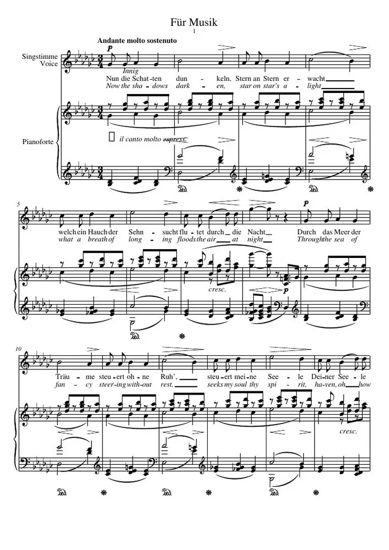 Первая страница нот «Für Musik»