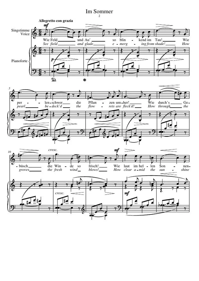 Первая страница нот «Im Sommer»