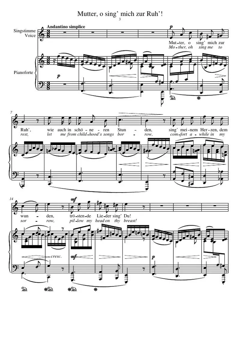 Первая страница нот «Mutter, o sing’ mich zur Ruh’!»