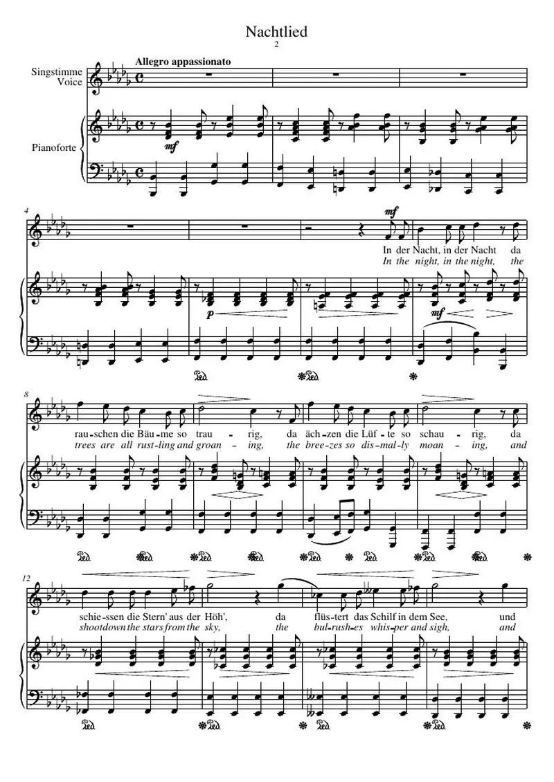 Первая страница нот «Nachtlied»