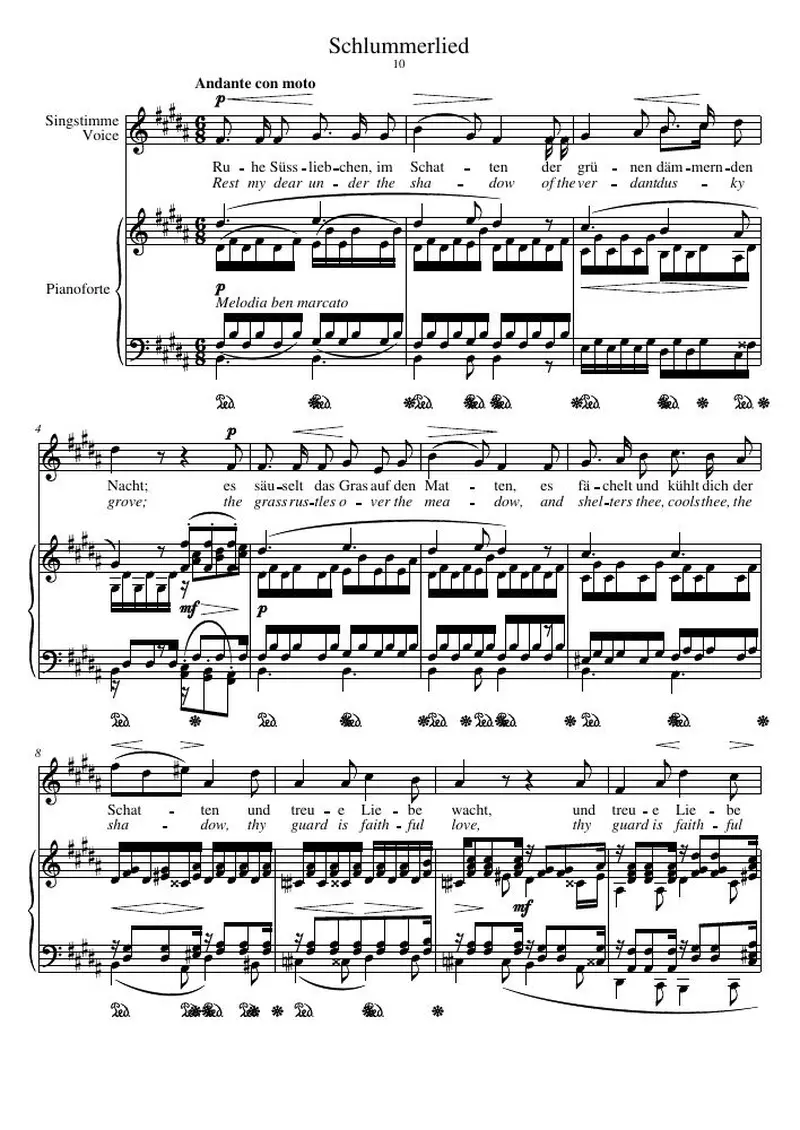 Первая страница нот «Schlummerlied»