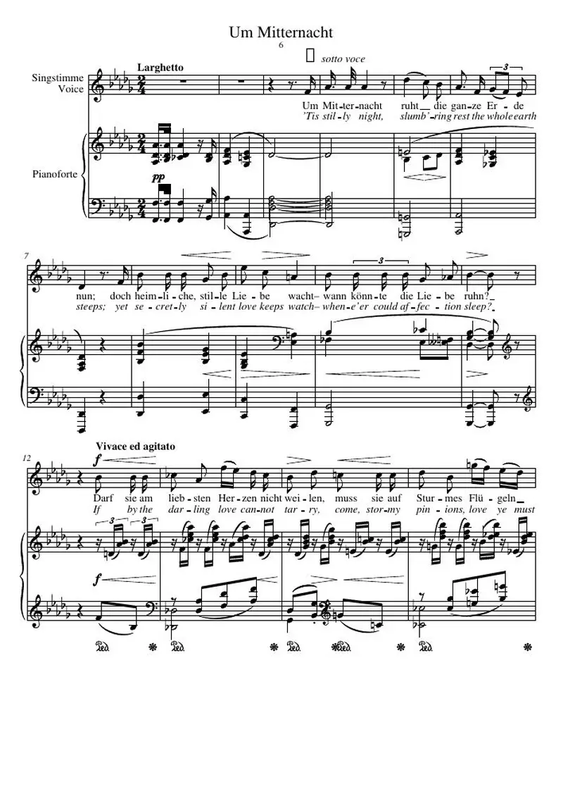 Первая страница нот «Um Mitternacht»