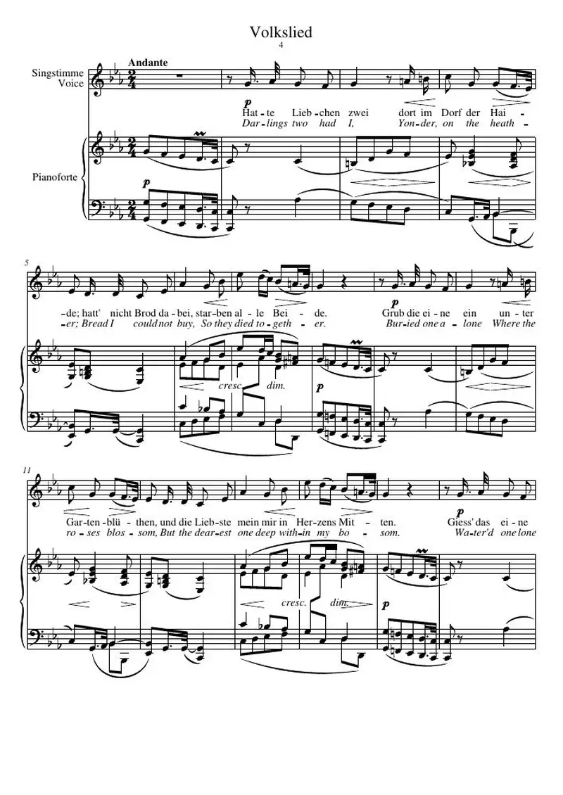 Первая страница нот «Volkslied»