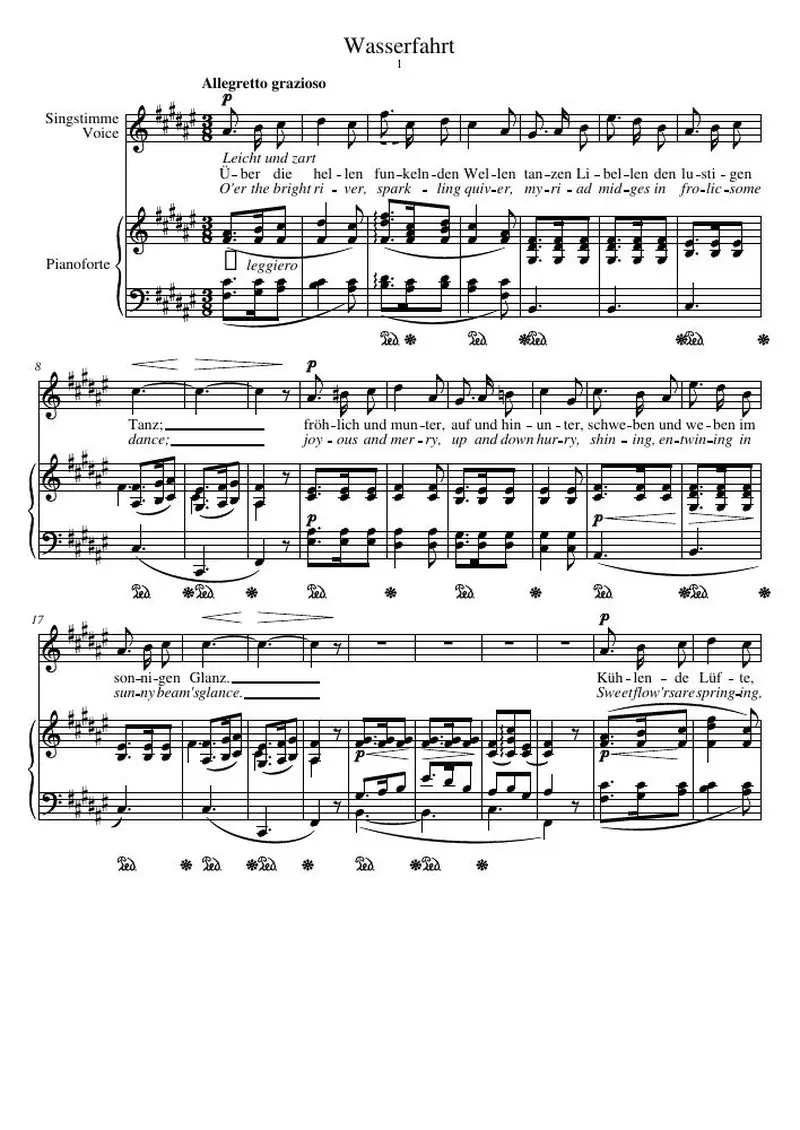 Первая страница нот «Wasserfahrt»