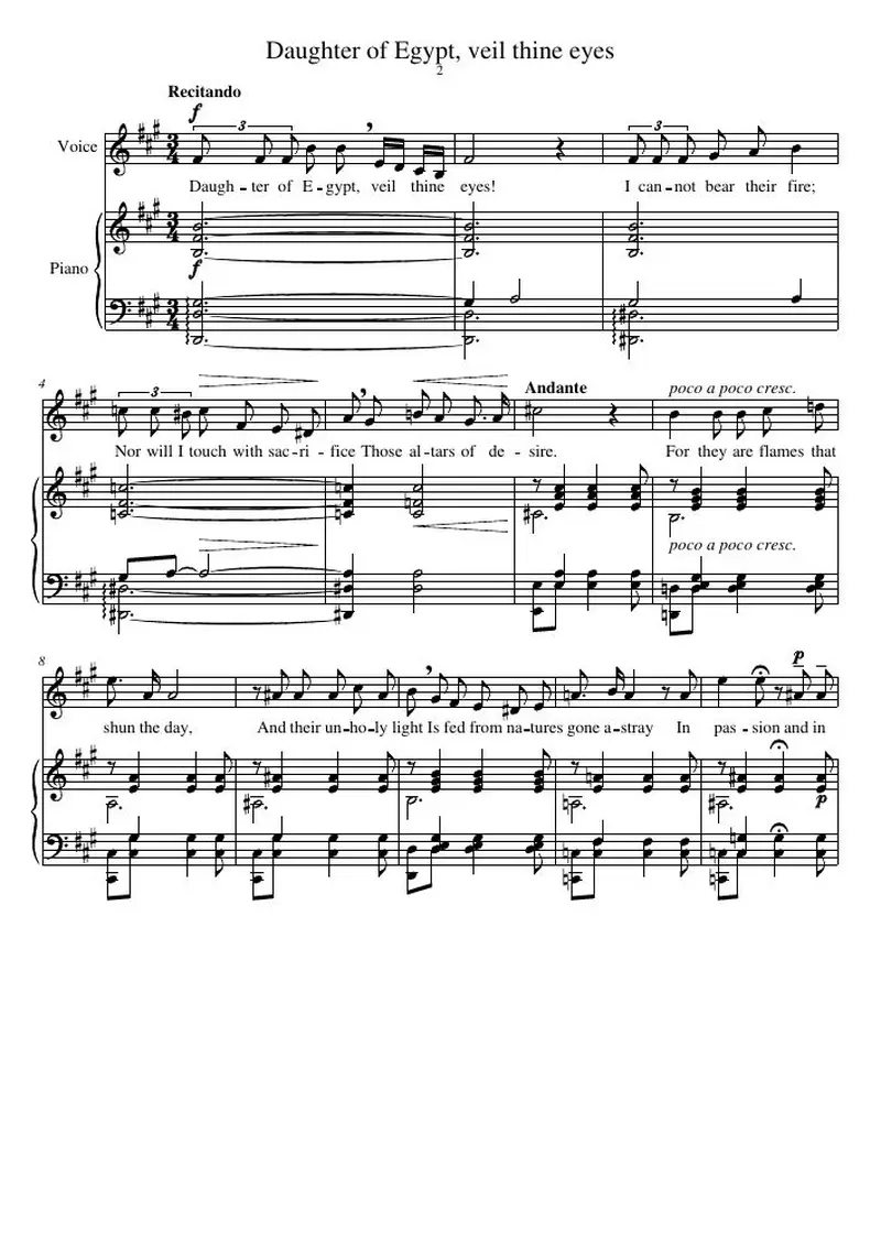 Первая страница нот «Daughter of Egypt, veil thine eyes»