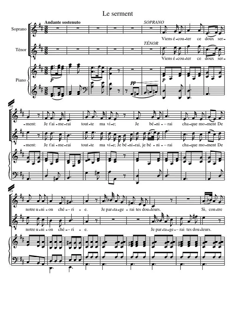 Первая страница нот «Le serment»