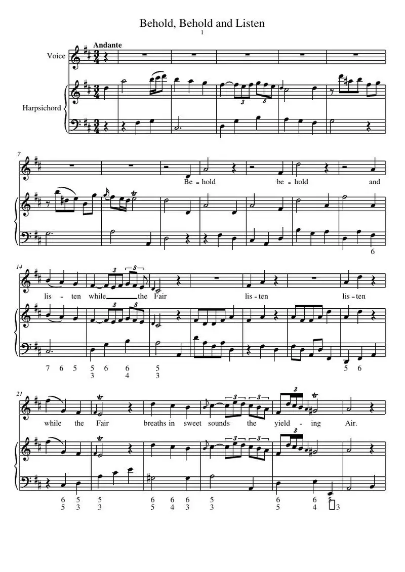 Первая страница нот «Behold, Behold and Listen»
