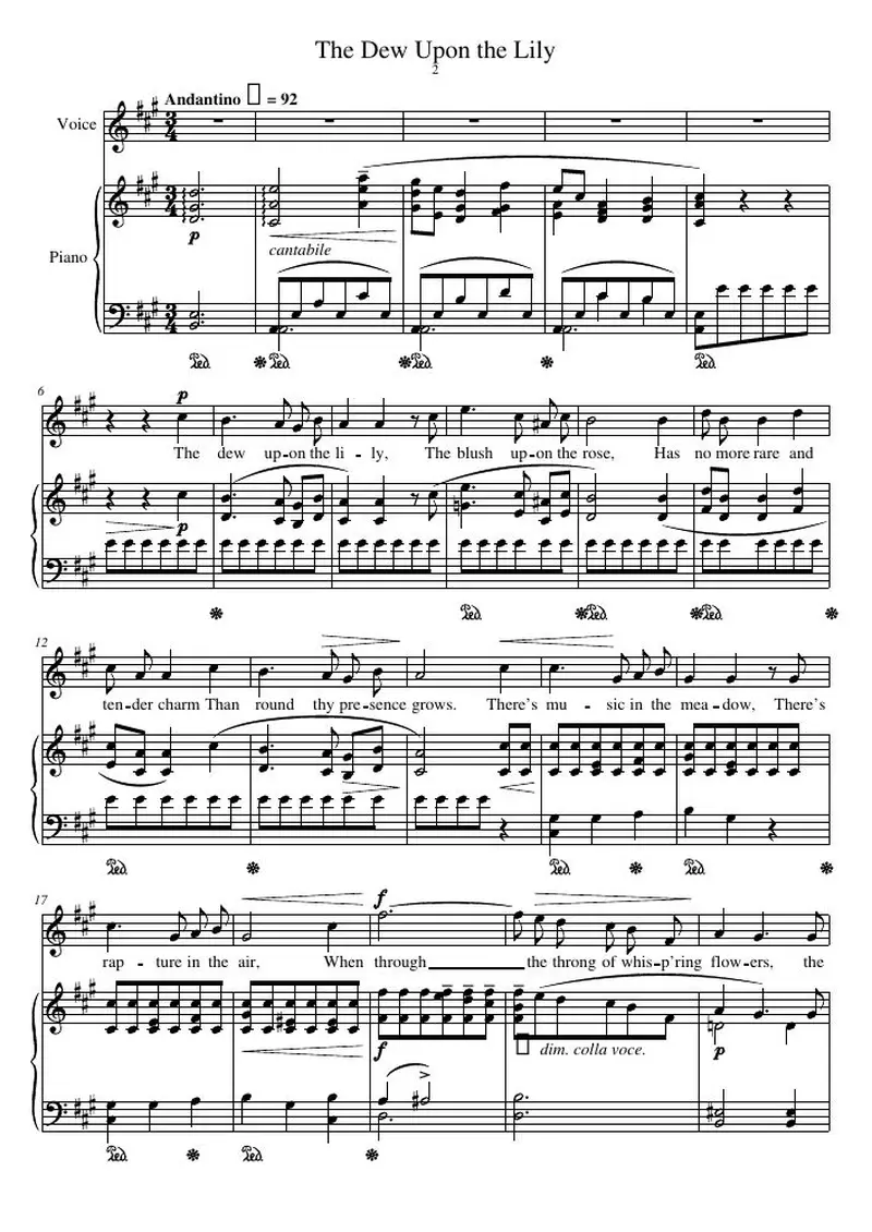 Первая страница нот «The Dew Upon the Lily»