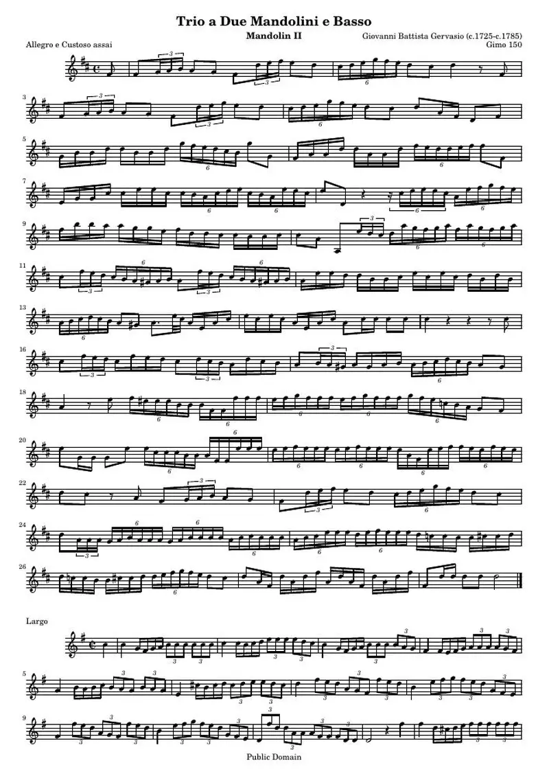 Первая страница нот «Trio a Due Mandolini e Basso (Gimo 150) — mand2»