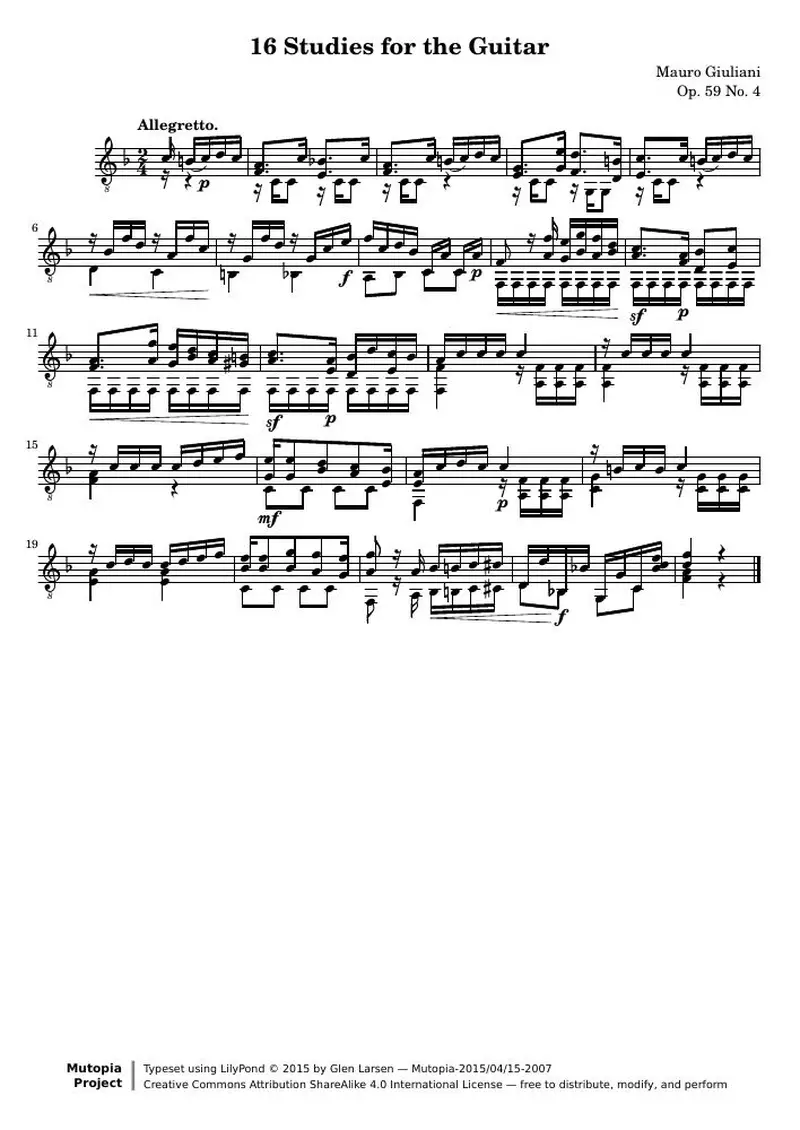 Первая страница нот «16 Этюд for the Guitar: 4»