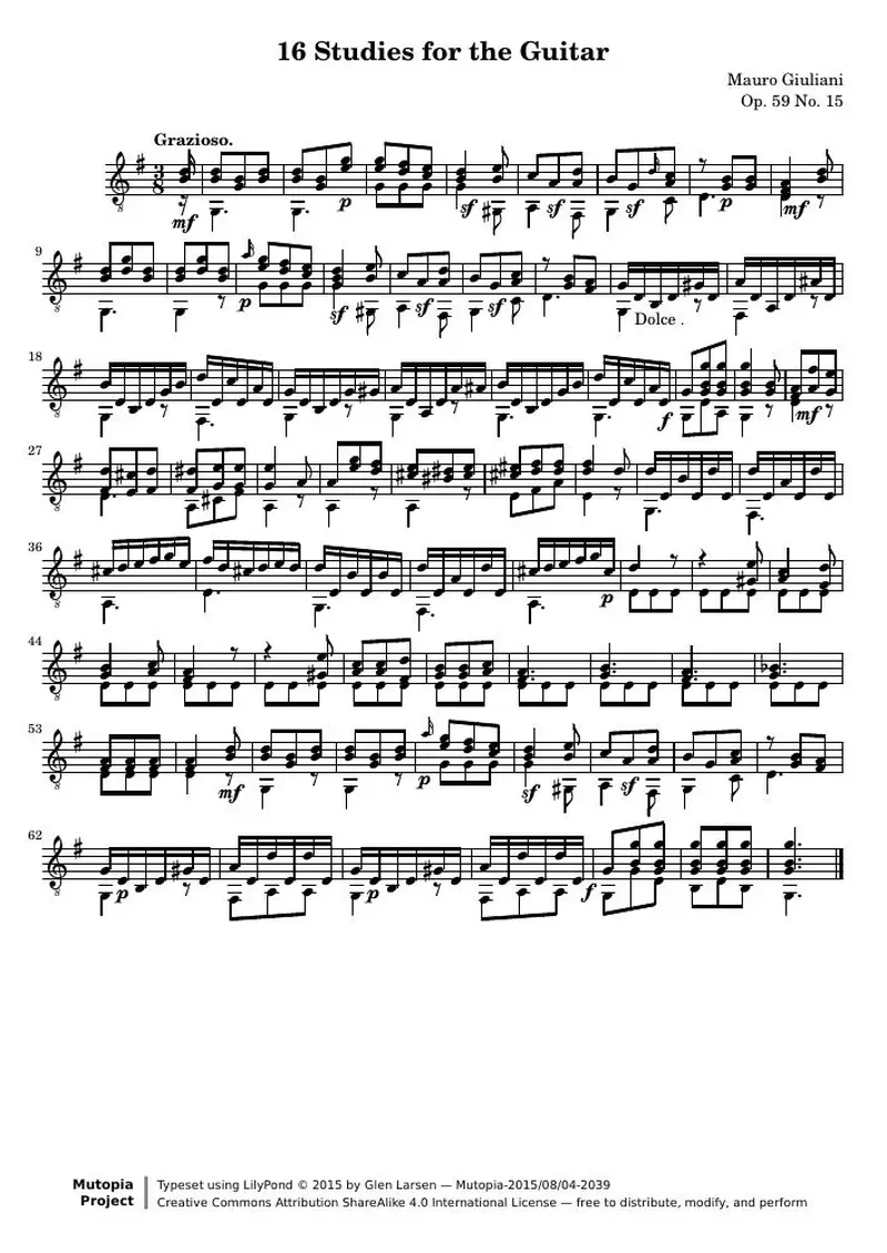 Первая страница нот «16 Этюд for the Guitar: № 15»