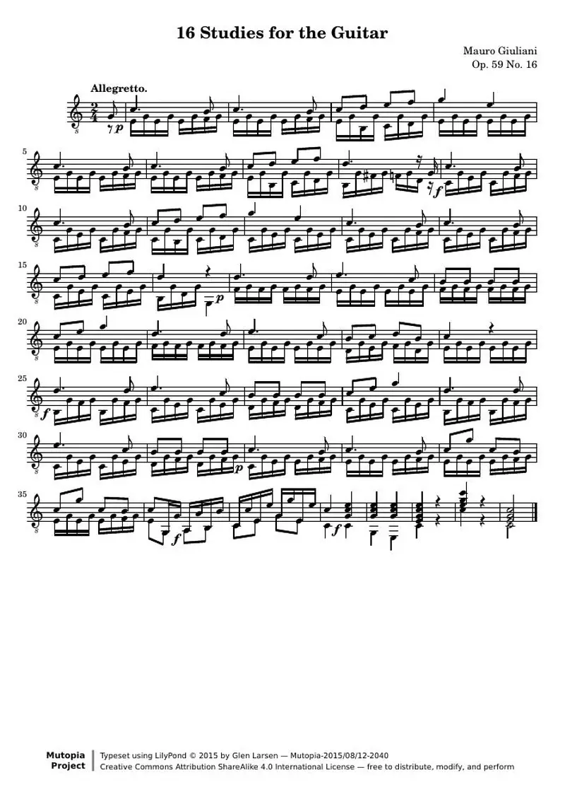 Первая страница нот «16 Этюд for the Guitar: № 16»