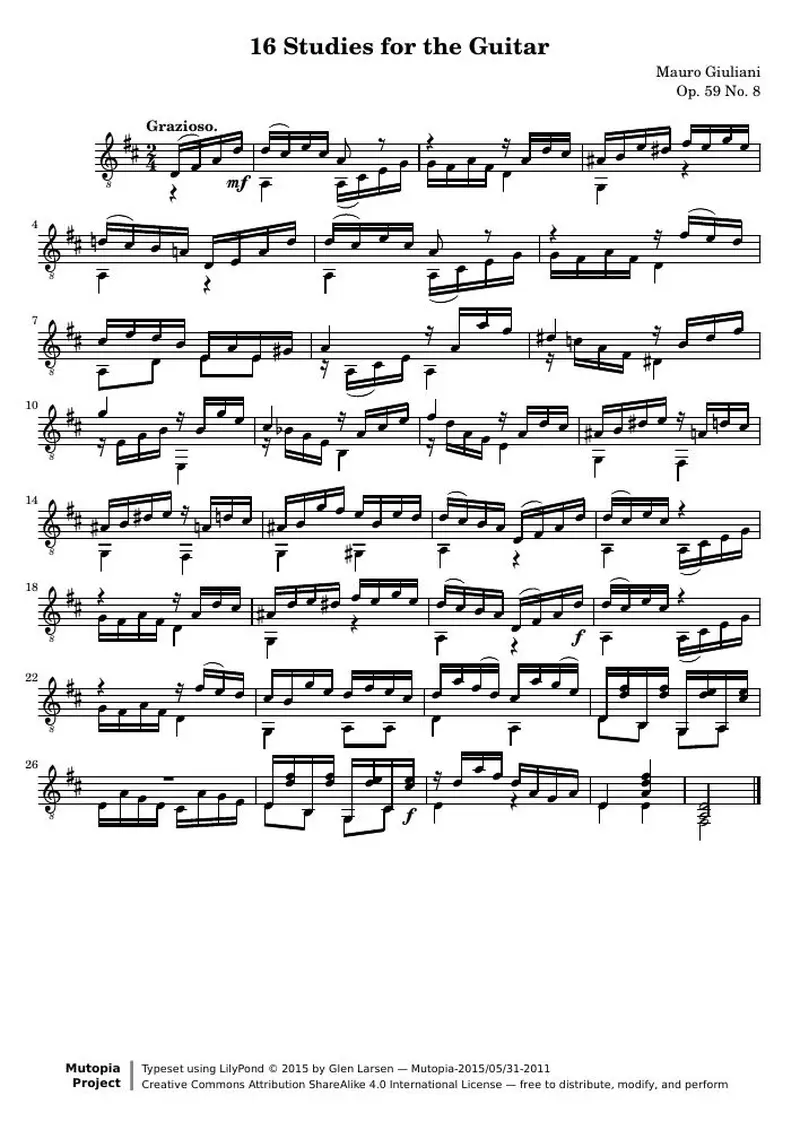 Первая страница нот «16 Этюд for the Guitar: № 8»