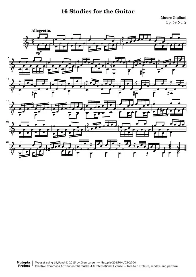Первая страница нот «16 Этюд for the Guitar»