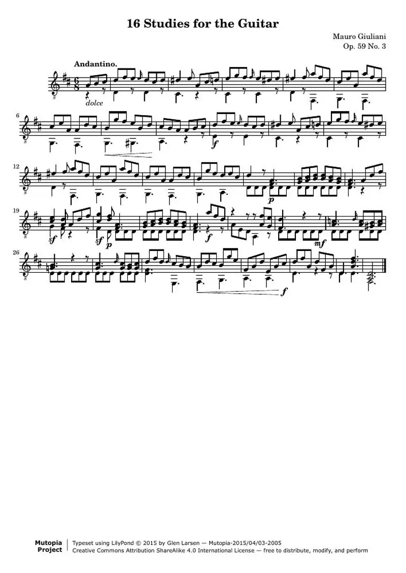 Первая страница нот «16 Этюд for the Guitar»