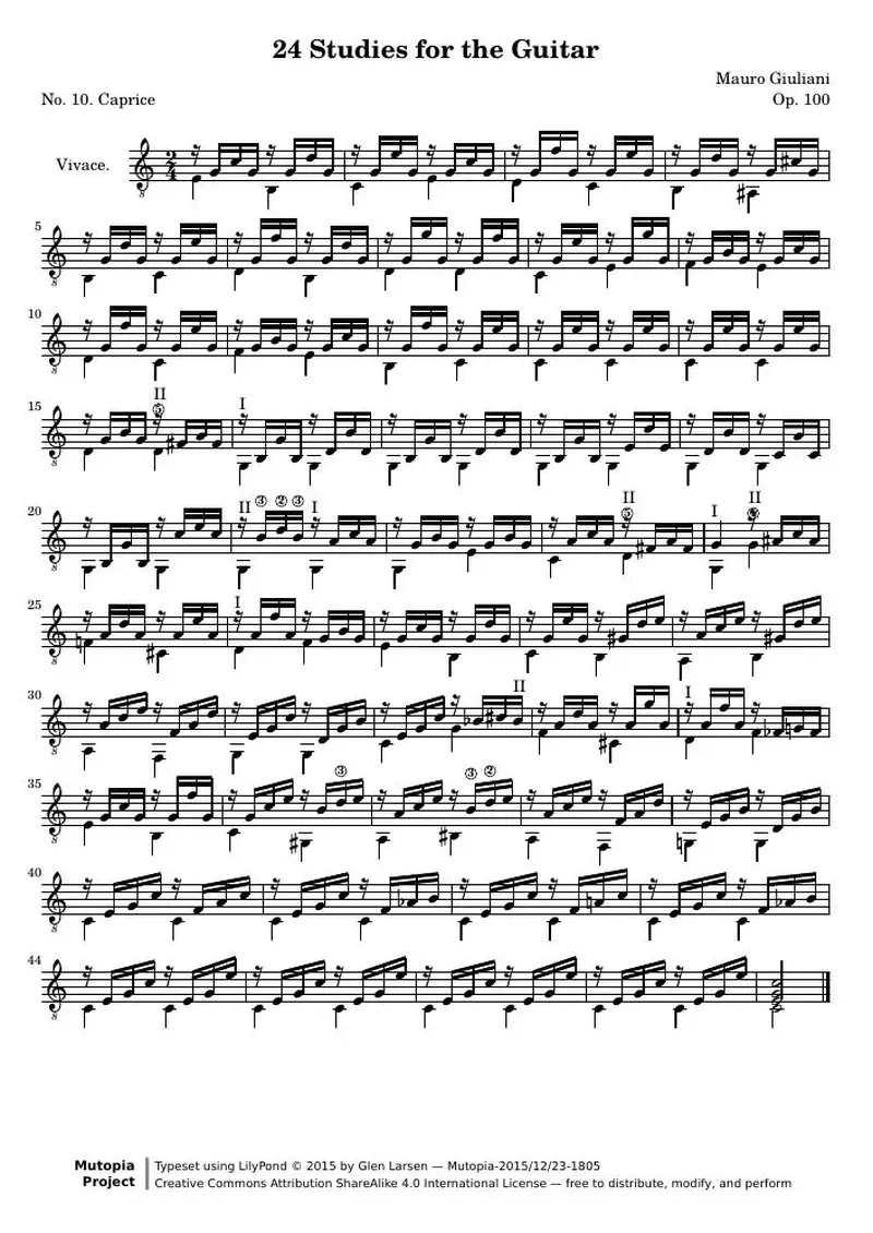 Первая страница нот «24 Этюд for the Guitar, № 10»