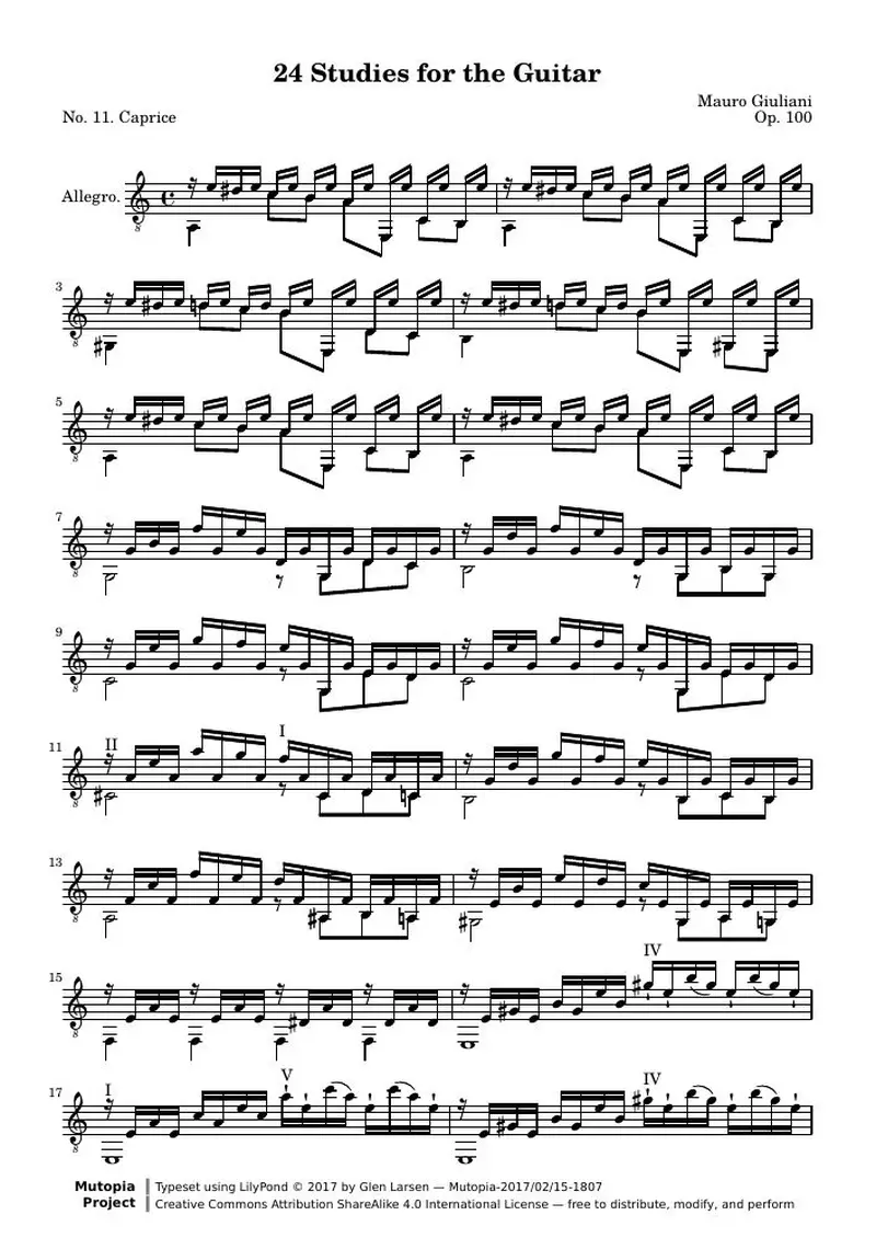 Первая страница нот «24 Этюд for the Guitar, № 11»