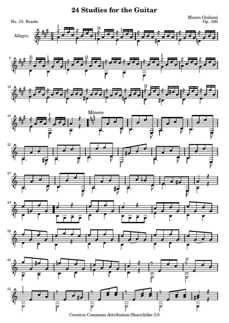 Первая страница нот «24 Этюд for the Guitar, № 15»
