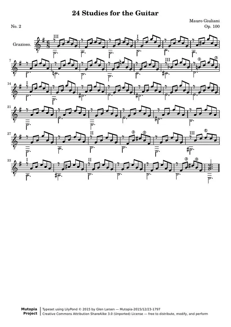 Первая страница нот «24 Этюд for the Guitar, № 2»
