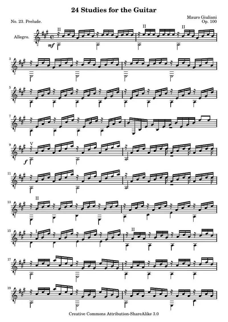 Первая страница нот «24 Этюд for the Guitar, № 23»