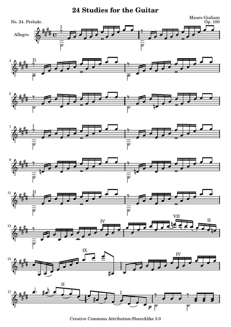 Первая страница нот «24 Этюд for the Guitar, № 24»
