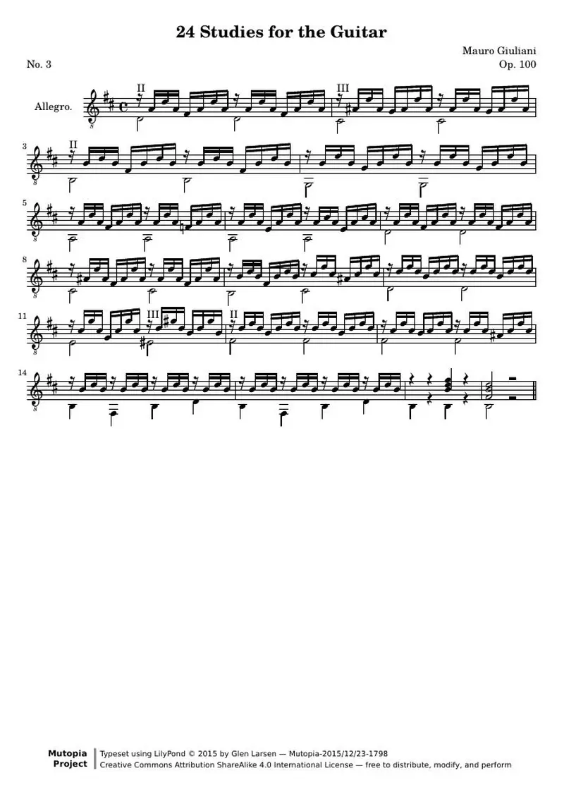 Первая страница нот «24 Этюд for the Guitar, № 3»