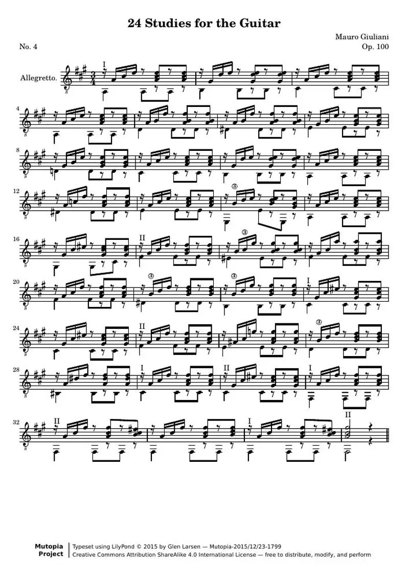 Первая страница нот «24 Этюд for the Guitar, № 4»