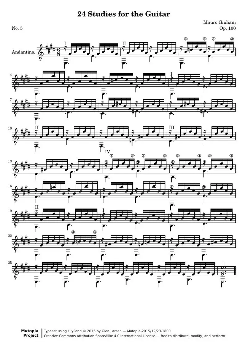 Первая страница нот «24 Этюд for the Guitar, № 5»