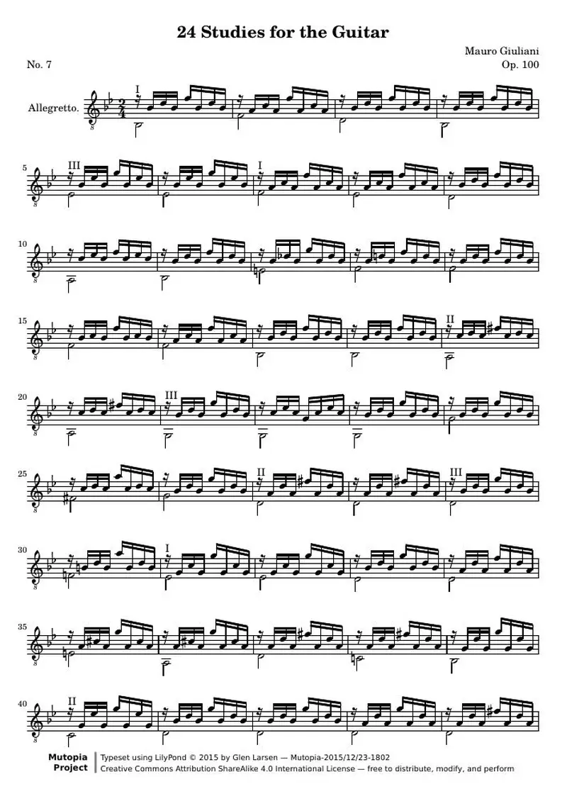 Первая страница нот «24 Этюд for the Guitar, № 7»