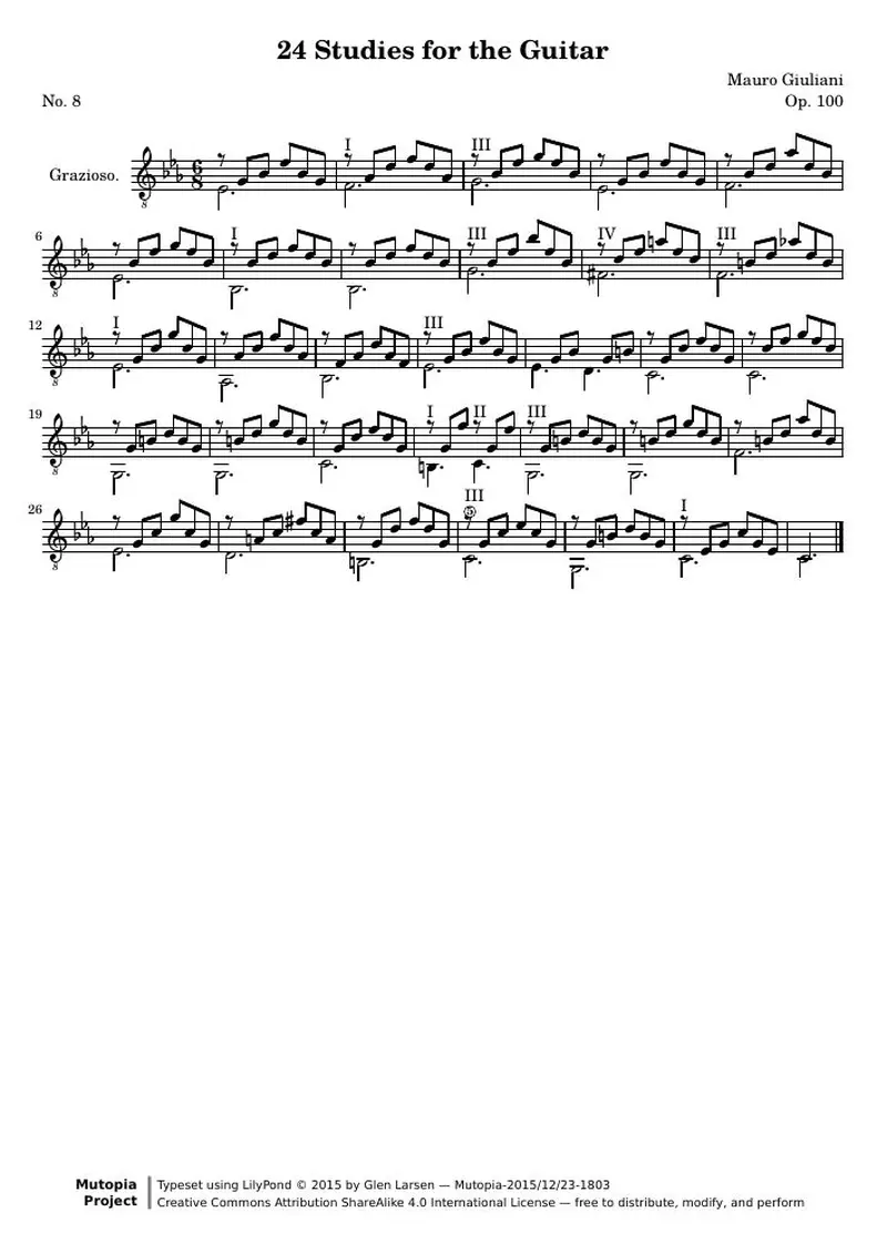 Первая страница нот «24 Этюд for the Guitar, № 8»