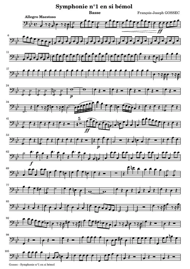 Первая страница нот «Symphonie n°1 — Basse»