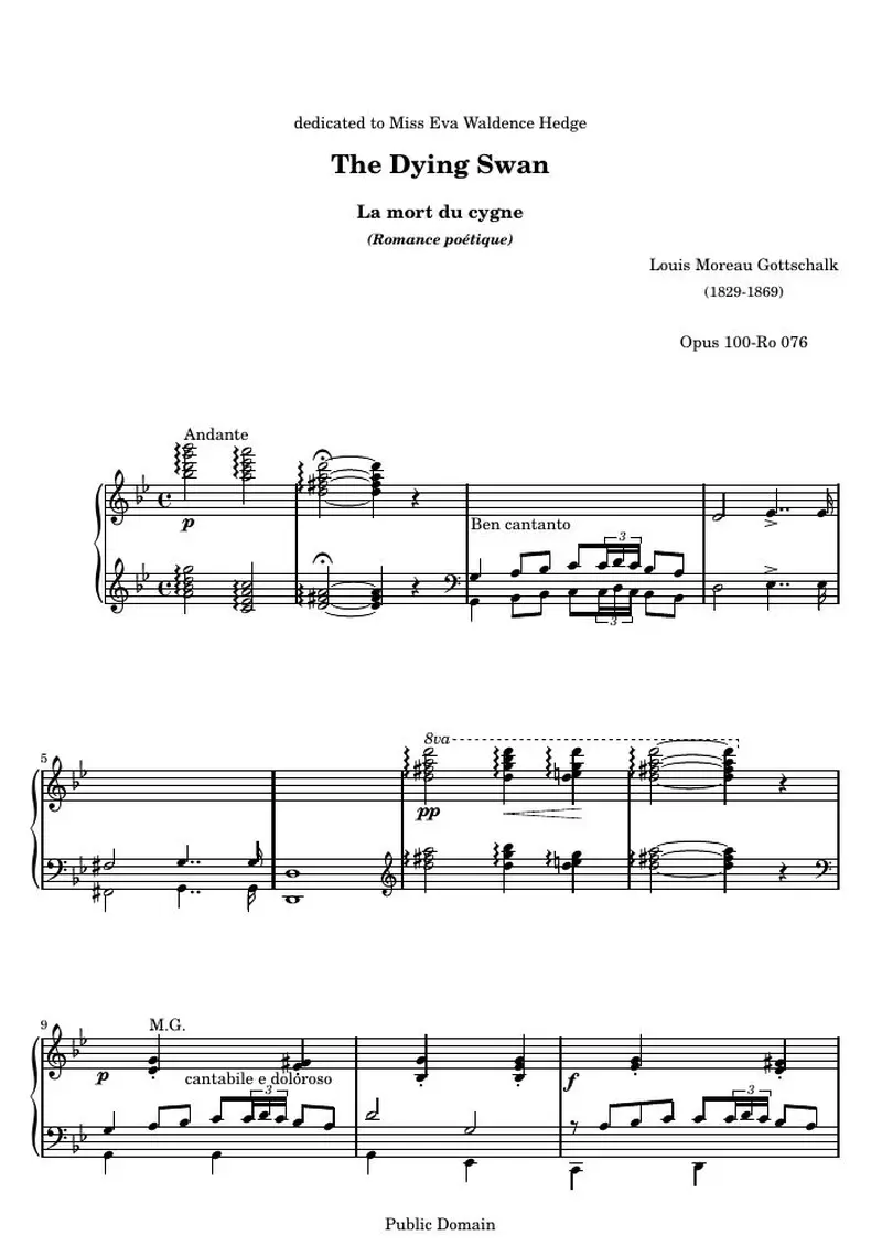 Первая страница нот «The Dying Swan (соч. 100)»