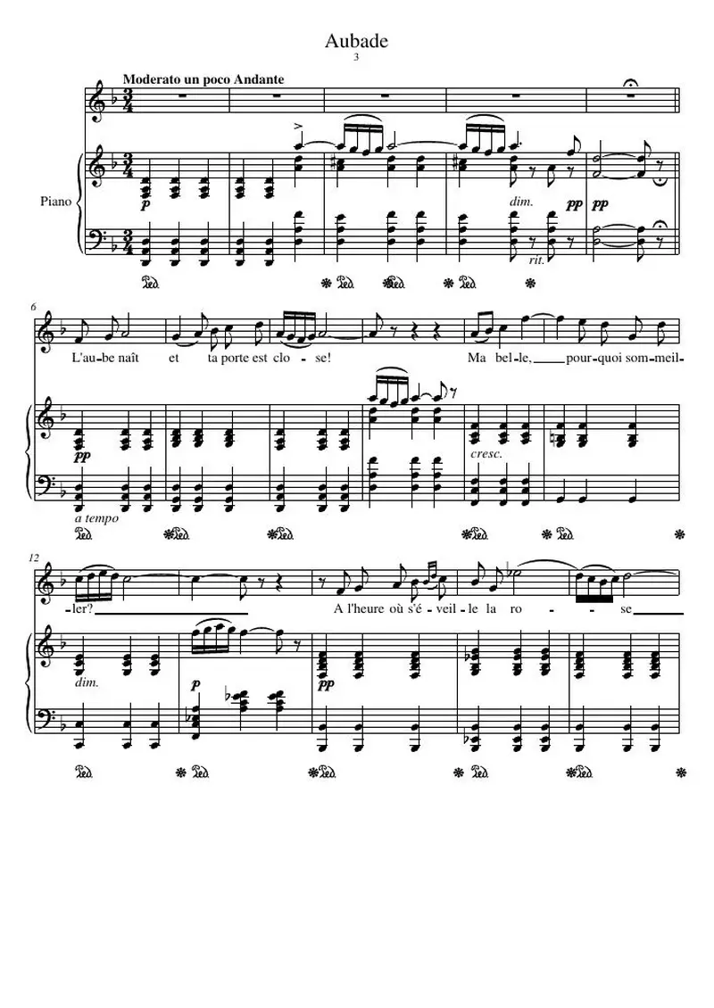 Первая страница нот «Aubade»