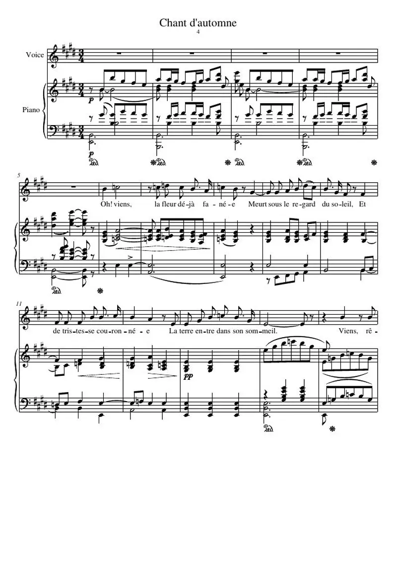 Первая страница нот «Chant d'automne»