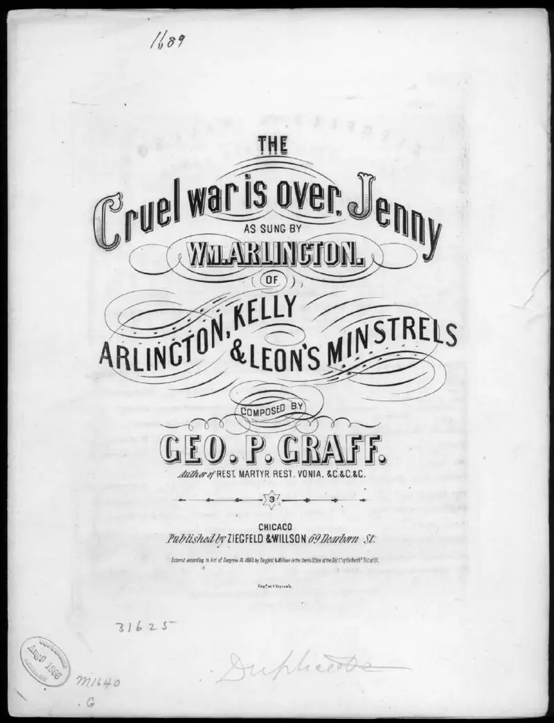 Первая страница нот «The Cruel war is over, Jenny»