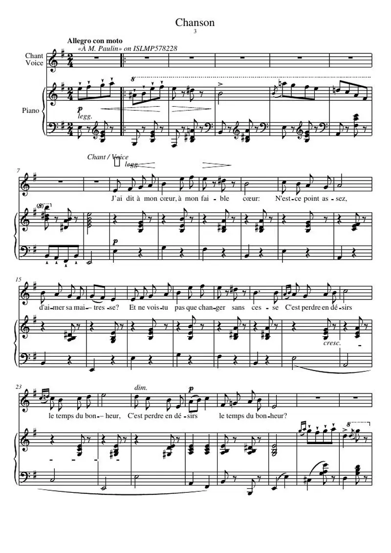 Первая страница нот «Chanson»