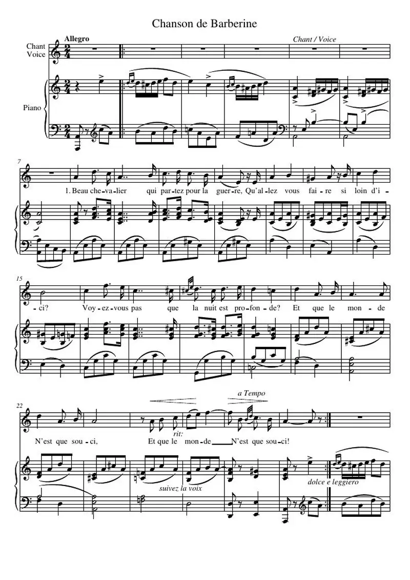 Первая страница нот «Chanson de Barberine»