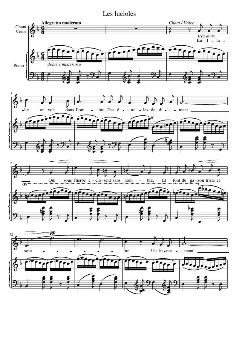Первая страница нот «Les lucioles»